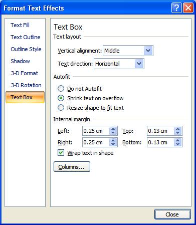 This will display a dialog box allowing additional formatting of the Text Box (placeholder).
