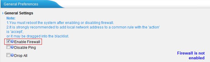 2. Firewall configuration Note: Please back up the configurations on Backup and Restore page before you go ahead.
