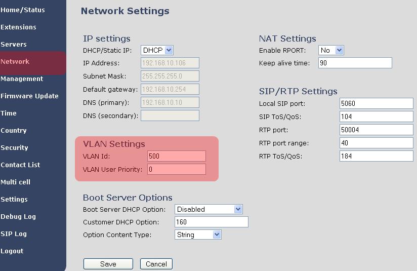 VLAN section > VLAN Id should be the same as those configured