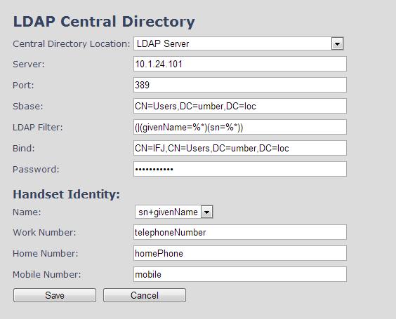 central directory and LDAP based central directory. LDAP Server is displayed when LDAP server is selected.