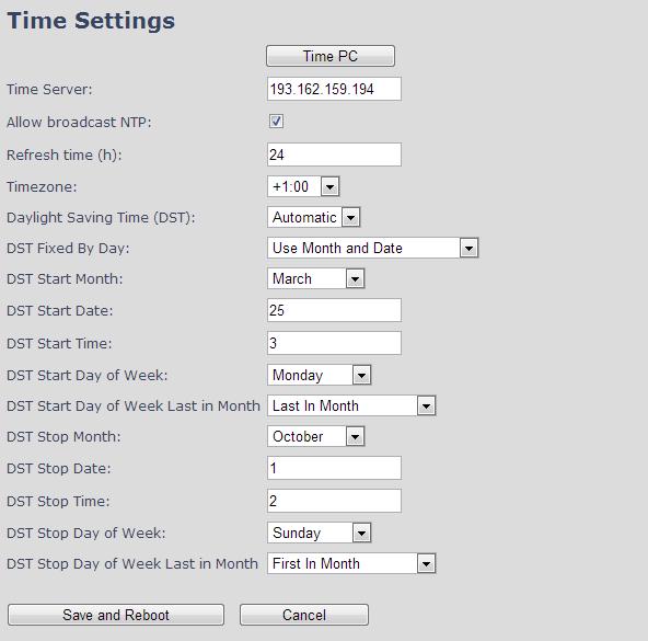 6.1.1 Time Server Setup STEP 5 Navigate to the Time settings and configure it. Scroll on the left column and click on Time url link to Open the Time Settings Page.