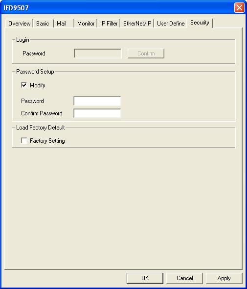 12 Application Examples DCISoft 12.1 Setting up & Unlocking Password Application Steps Setting up password by IFD9507 configuration (1) Set up password in IFD9507. (2) Unlock IFD9507. 1. See 10.