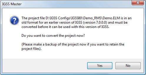 Convert projects directly in IGSS Master All IGSS projects from IGSS V4 and upwards will now be converted