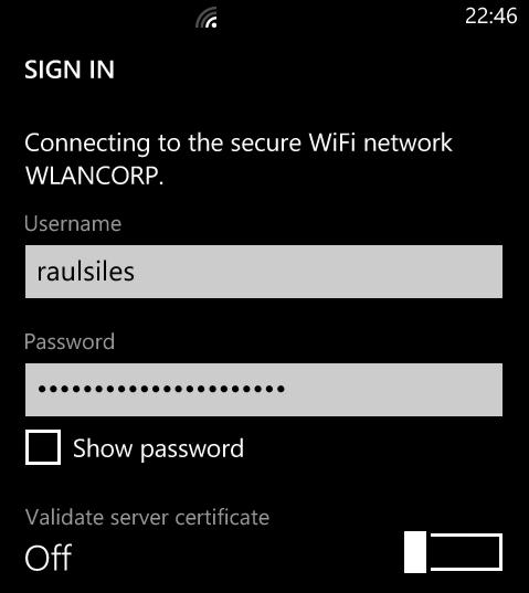 WP 8 & FreeRADIUS-WPE Windows Phone 8 Default CA: Off ( Validate server certificate ) Full list of public trusted CA