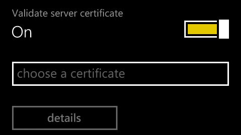 valid cert from same CA Lack of advanced settings: server name, EAP type Same warning as WP 7.