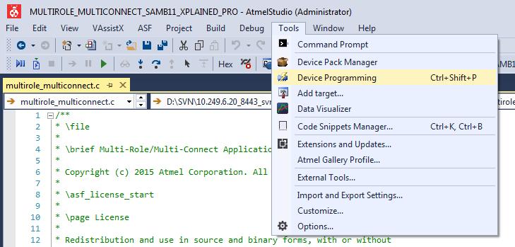 Figure 4-5. Selecting Device Programming 8. In the EDBG (XXXXXXXX) Device Programming window, perform the following steps: 8.1.