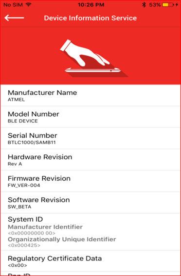 3. When the Device Information Service is selected, the device information service characteristics can be viewed, as shown in the following screen. Figure 5-40.