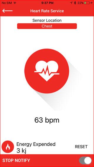 Figure 5-44. Displaying Heart Rate Measurements 4. When Stop Notify is disabled, the console logs display the notifications display as: Notification Disabled 5.