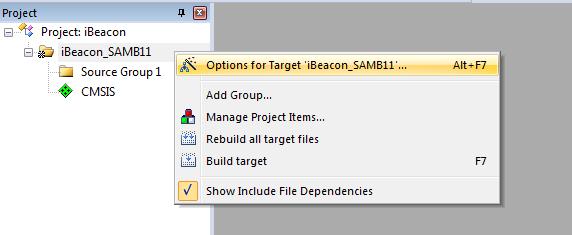 In the Options for Target window, select the Target tab and set the following: Select Use MicroLIB check box For this sample project, a