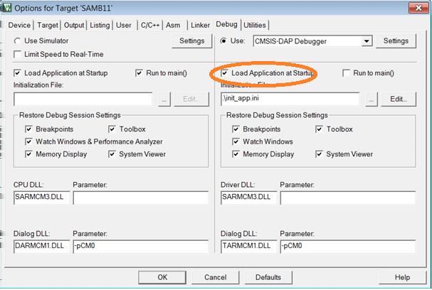 Figure 8-14. Debug Selection 4.9. In the Utilities tab, set the following: Enable Use External Tool for the Flash Programming option In the Command section, browse and select the FlashDownload.