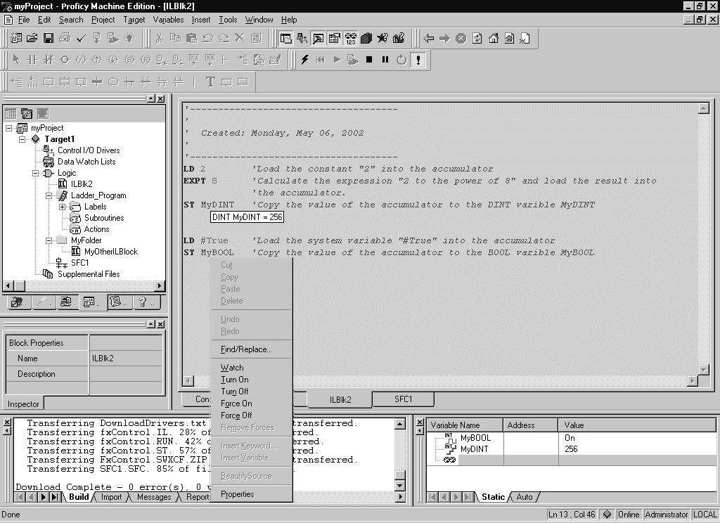 Logic Developer - PC Instruction List Editor Working with the IL editor - Online In the IL editor, you can view the execution of an IL block as it runs. This is illustrated in the following diagram.