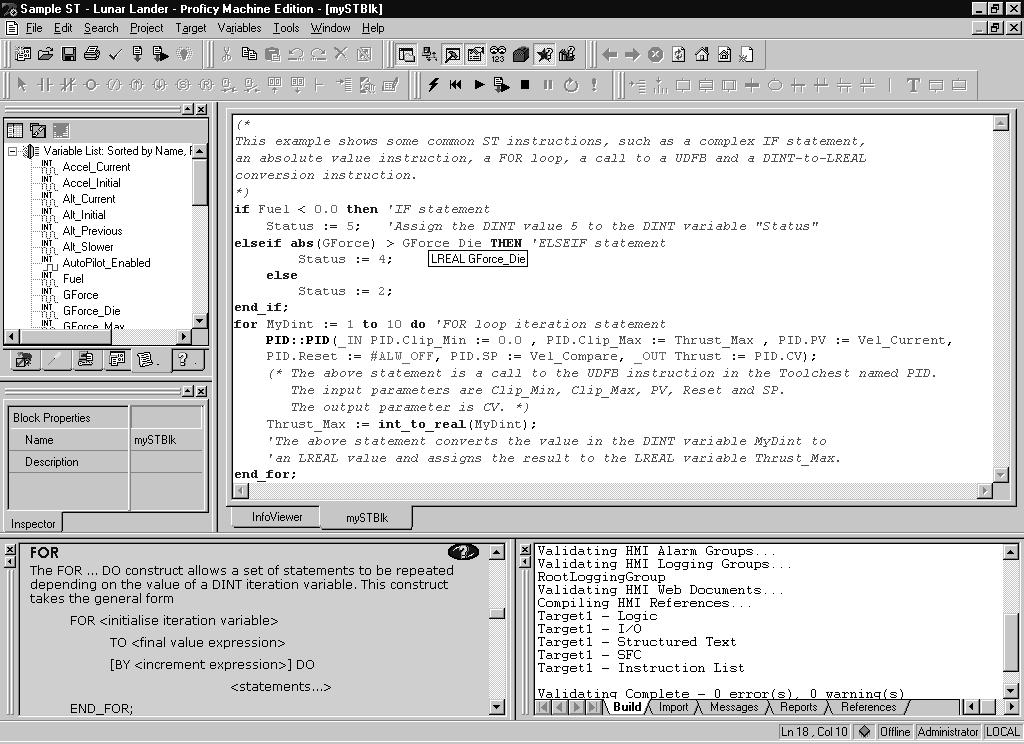 Logic Developer - PC Structured Text Editor Working with the ST editor - Offline The ST editor interacts with the Machine Edition tools to provide maximum flexibility when editing a program.