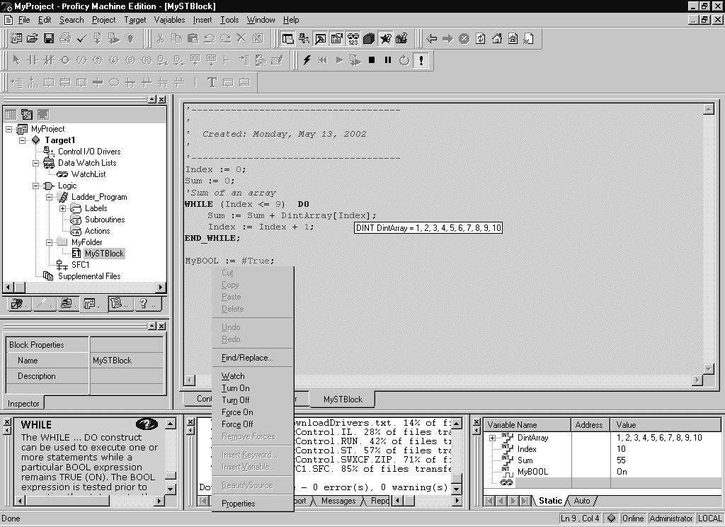 3 Logic Developer - PC Structured Text Editor Working with the ST editor - Online In the ST editor, you can view the execution of an ST block as it runs. This is illustrated in the following diagram.