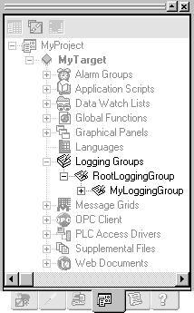 4 View* Logging data Names must be unique within a target. You can double-click the Alarm Group to edit it. To create an Alarm Display graphical object 1.