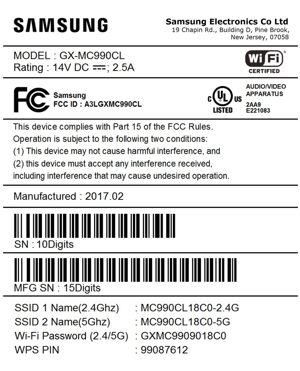 SSID 1 NAME(2.4Ghz) is the network name of the 2.4 GHz access point and is of the following format: MC990CLXXXX-2.4G (where X is an alphanumeric character).