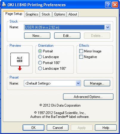 3.1 Page Setup Tab Clicking on the Page Setup tab allows you to specify the default media size, orientation, and other properties of the media.