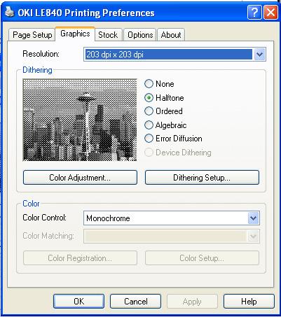 3.2 Graphics Tab Clicking the Graphics tab enables adjustment of dithering or color tone. Resolution Enables selecting the print head resolution.