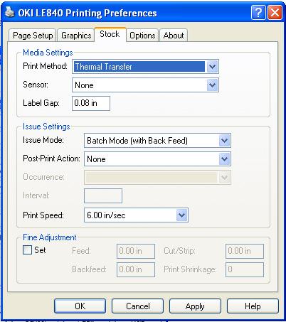 3.3 Stock Tab Clicking the Stock tab allows setting various print conditions specific to the printer, such as the media settings, issue settings, and fine adjustments.