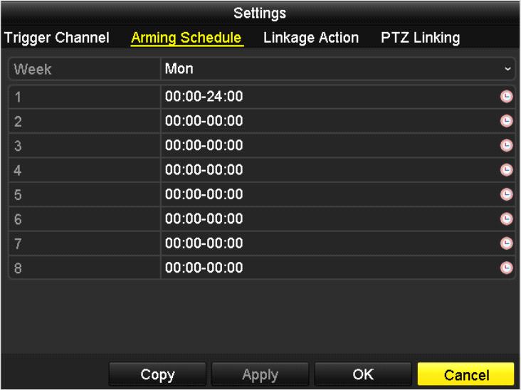 Figure 8. 7 Set Arming Schedule of Alarm Input 5. Select Linkage Action tab to set up alarm response actions of the alarm input (please refer to Chapter 8.8 Setting Alarm Response Actions).
