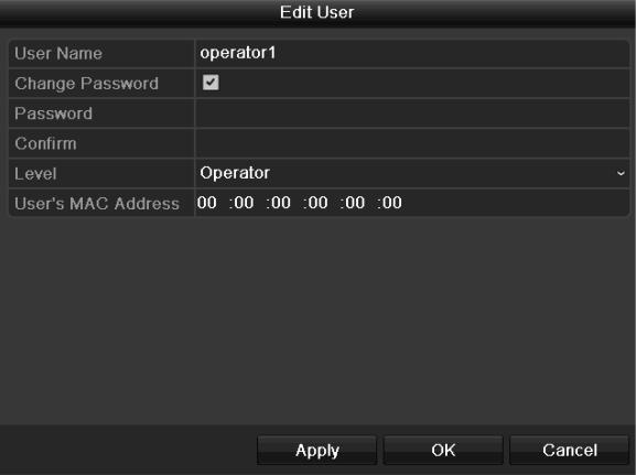 Figure 13. 10 Edit User Interface-operator and guest Figure 13. 11 Edit User Interface-admin 4. Edit the parameters.