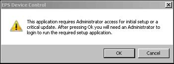 A prompt appears to ensure that a user with Administrator rights to the