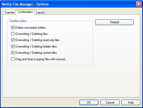 Confirmation Tab This is the File manager Options window Confirmation tab: It enables you to specify File