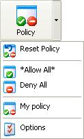 3.2.3.9 Policy This is the Teacher window Toolbar Policy button and menu: Policy enables applying an Application and Internet Policy to selected Students.