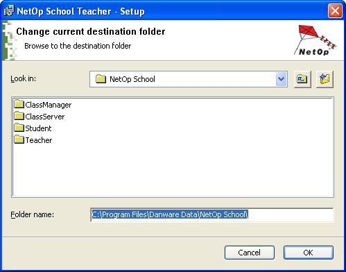 Click Browse to show this window: It shows the selected destination folder name, its contents