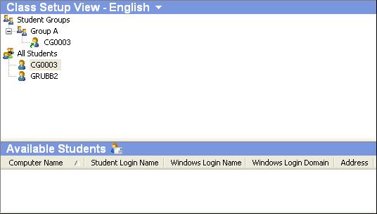3.2.4.8 Class Setup View This is the Class control panel Class setup view: It enables you to set up Class Students and Student groups.