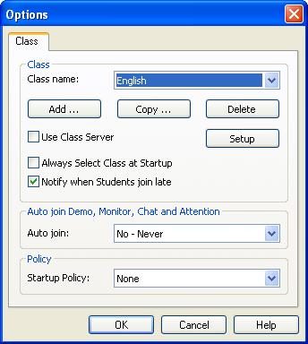 Class setup view by the selected name type. Student login name: The name type or name specified on the Student Options window Student login tab.