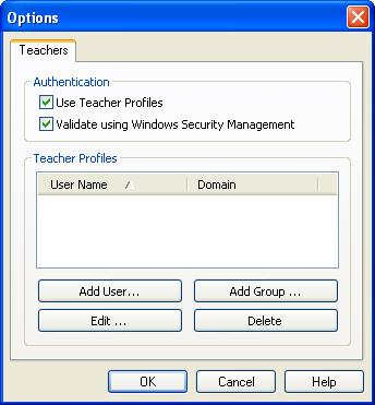 Windows Teacher Profiles If on the Teachers tab the Use teacher profiles box is checked and the Validate using Windows security management box is checked to use Windows teacher profiles, the Teachers