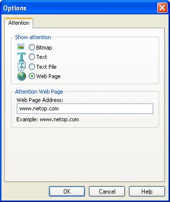 Attention Web Page On the Attention tab, in the Show attention section select Web page to show this lower Attention web page section: It enables you to specify the web page shown on a Student
