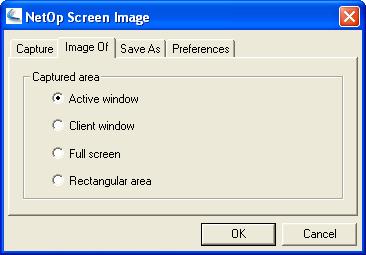 3.3.2 Image of Tab This is the NetOp screen image setup window Image of tab: It enables you to select which screen area to capture in this element: Click one of these options: Active window: Will