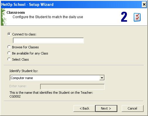 NetOp Student It enables you to select how the Student shall connect to a Class and identify itself to Teachers.