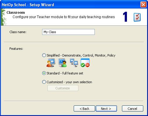 It enables you to specify the initial Class name and features selection in these elements: Note: You can change all Setup wizard specifications from the Teacher window at any time.