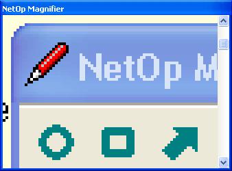 NetOp Magnifier To show the NetOp magnifier window with the mouse, click the Upper toolbar Show magnifier button to make it appear pressed in or click the NetOp marker utility title bar menu or NetOp