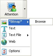 3.2.3.2 Attention This is the Teacher window Toolbar Attention button and menu: Attention will cover selected Student computer screens to call Student user attention.