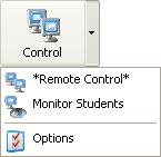 3.2.3.3 Control This is the Teacher window Toolbar Control button and menu: Control enables Remote control or Monitoring of selected Students.