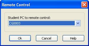 3.2.3.3.1 Remote Control To start a Remote control session with a selected Student, click the Control menu Remote control command, or if Remote control is the default Control mode click the Control button.