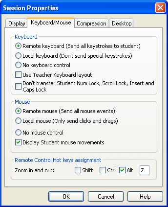 Keyboard/Mouse Tab This is the Session properties window Keyboard/Mouse tab: It specifies Control session keyboard and mouse properties.