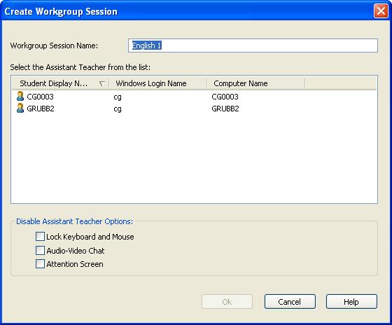 Note: You can create a Workgroup session with the connected Students of a Student group from the Student group context menu Workgroup session for this group command.