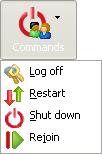 3.2.3.7 Commands This is the Teacher window Toolbar Commands button and menu: Commands enables executing system control commands on selected Students.
