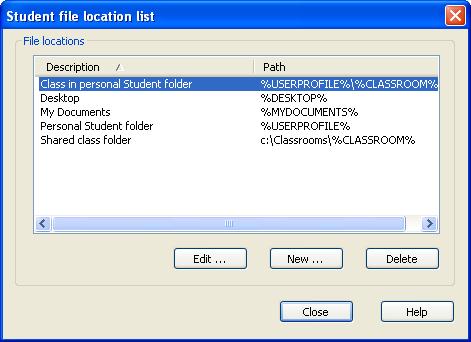 Its table contains records of available Student computer locations. Click New to show the Location window to create a Student computer location.