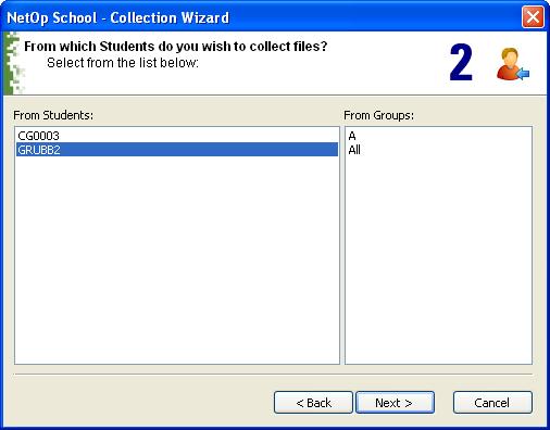 It enables you to select from which Students files shall be collected. The From students pane will contain the names of connected Students.