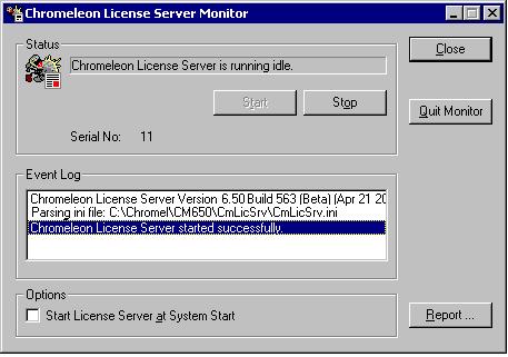 3.5 License Server Report The CHROMELEON License Server Monitor allows you to output a report describing the status of the CHROMELEON License Server.