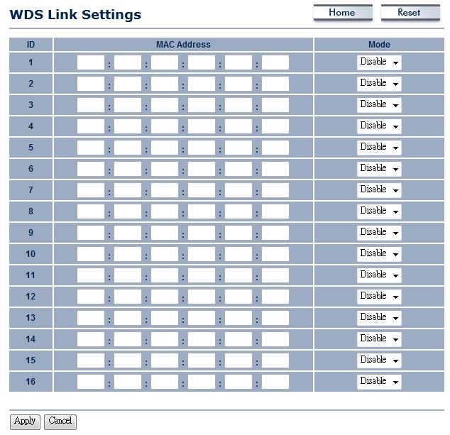 4.6 Wireless -> WDS Link Settings WDS Link Settings is used to establish a connection between Access Points but the device is not losing Access Point function.