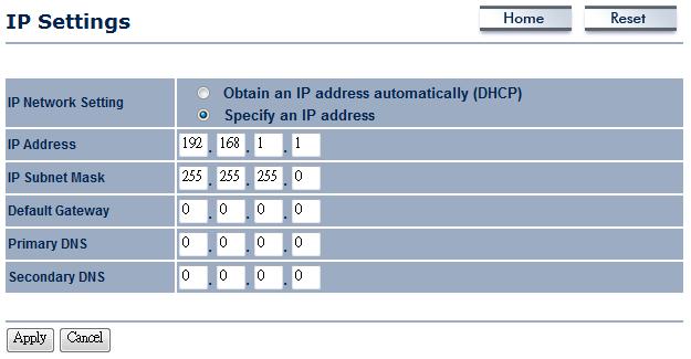 5 LAN Settings This section will guide you to the Local Area Network (LAN) settings 5.1 System -> IP Settings This section is only available for Non-Router Mode.