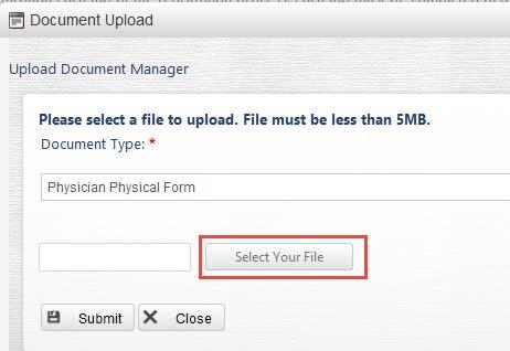 When the Document Manager Window displays, click the Select Your File