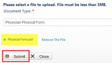 After uploading the physical form, click the Submit button.