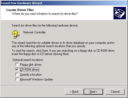 4. Ensure that the CD-ROM driver is selected and insert the driver